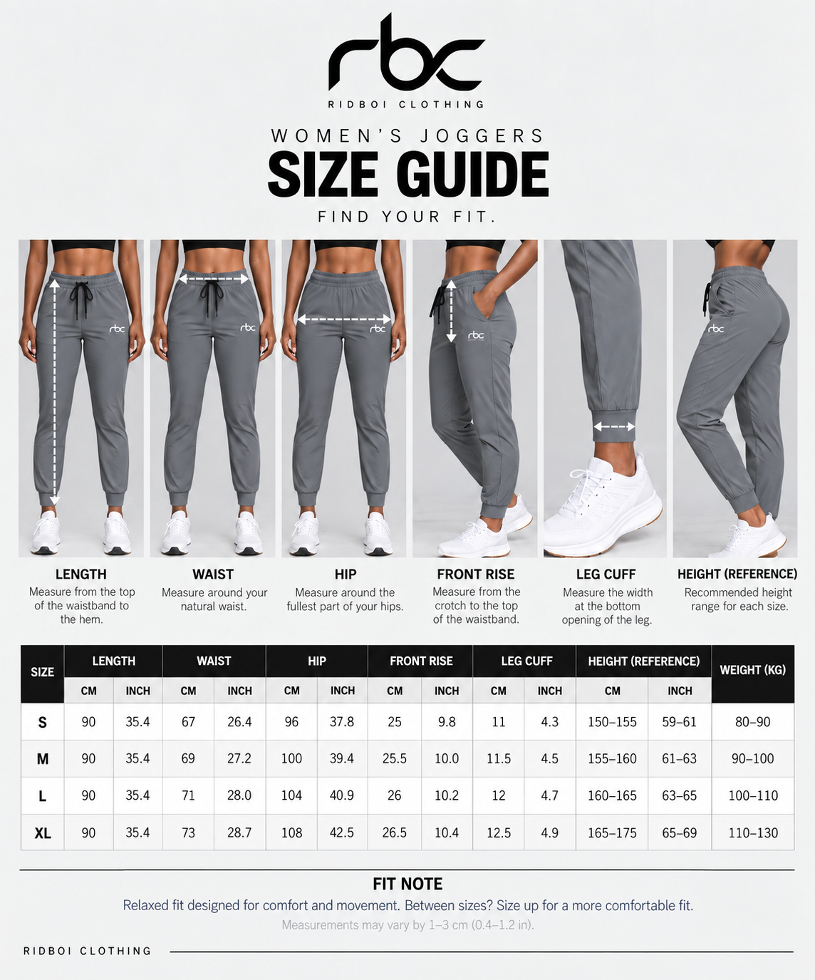 Women’s Relaxed Quick-Dry Training Pants size guide