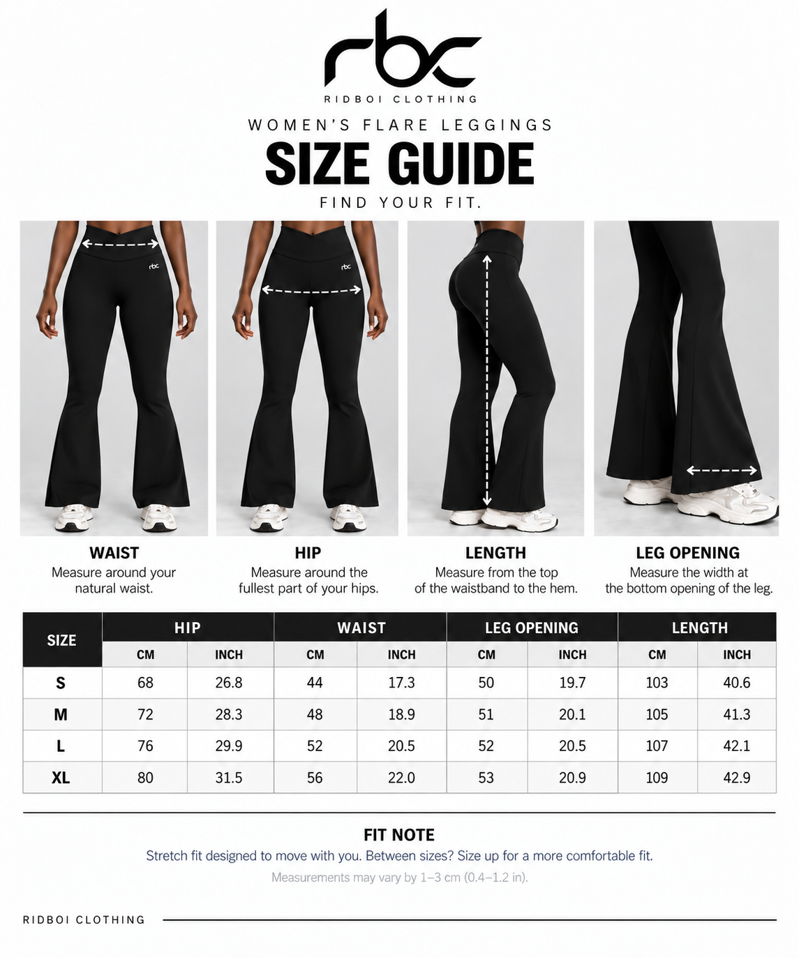 Women's V-Waist Flare Pants size guide