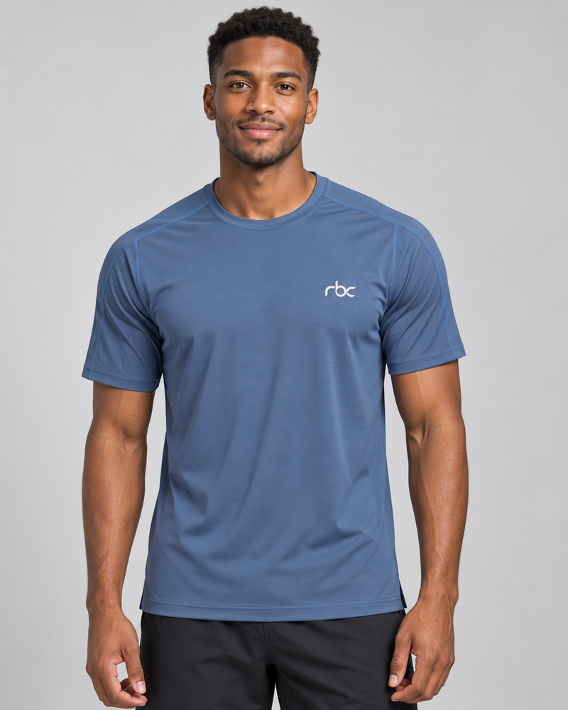 RBC Men's Blank Polyester Muscle Tee - Navy Blue front view