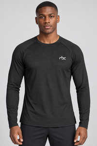 RBC Men's Grid-Texture Raglan Long Sleeve Training Top - Black front view
