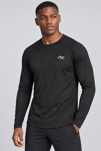 RBC Men's Grid-Texture Raglan Long Sleeve Training Top - Black front view 2