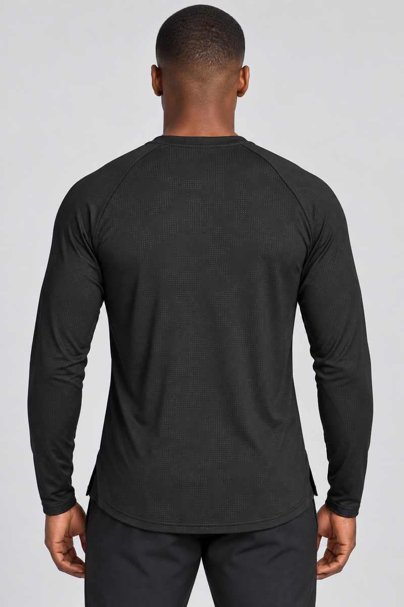 RBC Men's Grid-Texture Raglan Long Sleeve Training Top - Black back view